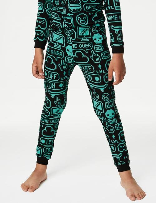 Yeşil Oyun Temalı Uzun Kollu Pijama Takımı (7-14 Yaş)