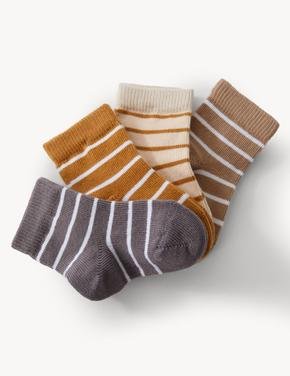 Çocuk Multi Renk 4'lü Çizgili Bebek Çorabı (0-2 Yaş)