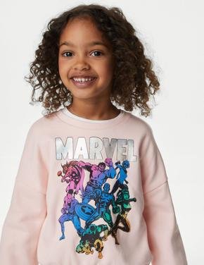Kız Çocuk Pembe Marvel™ Yuvarlak Yaka Sweatshirt (2-7 Yaş)