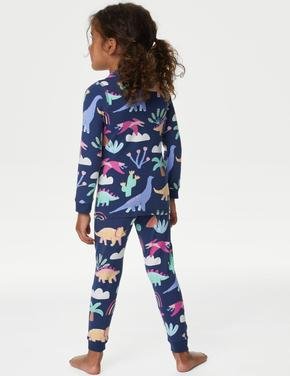 Çocuk Lacivert Dinozor Desenli Uzun Kollu Pijama Takımı (1-8 Yaş)