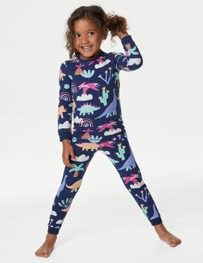 Çocuk Lacivert Dinozor Desenli Uzun Kollu Pijama Takımı (1-8 Yaş)