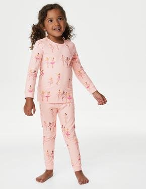 Çocuk Pembe Balerin Desenli Uzun Kollu Pijama Takımı (1-8 Yaş)