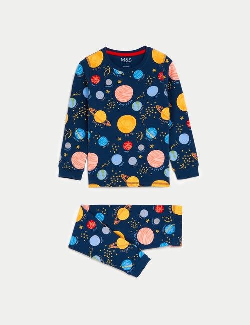 Gri Uzay Temalı Uzun Kollu Pijama Takımı (1-8 Yaş)