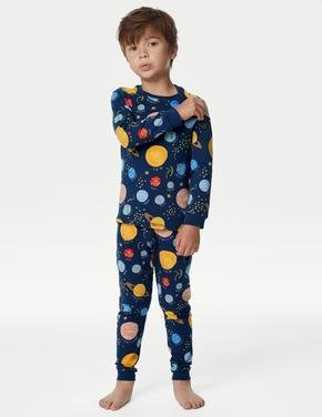 Çocuk Gri Uzay Temalı Uzun Kollu Pijama Takımı (1-8 Yaş)