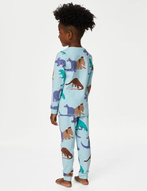 Mavi Dinozor Desenli Uzun Kollu Pijama Takımı (1-8 Yaş)