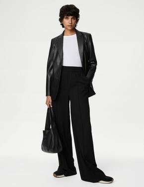 Kadın Siyah Tailored Fit Suni Deri Blazer Ceket