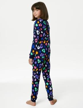 Çocuk Lacivert Leopar Desenli Uzun Kollu Pijama Takımı (7-14 Yaş)