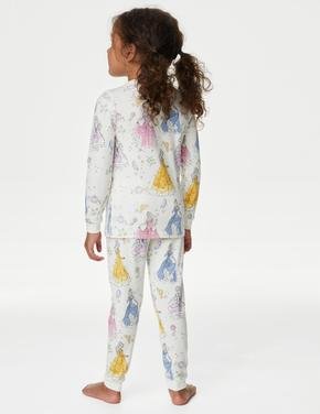 Çocuk Krem Disney Princess™ Uzun Kollu Pijama Takımı (2-10 Yaş)