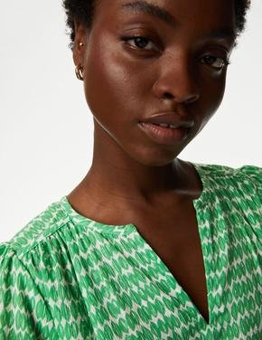 Kadın Yeşil Saf Pamuklu Kısa Kollu Mini Elbise