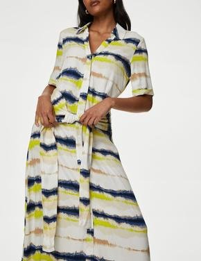 Kadın Multi Renk Kısa Kollu Midi Gömlek Elbise