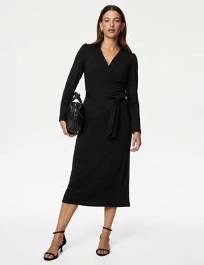 Kadın Siyah Uzun Kollu Midi Örme Elbise
