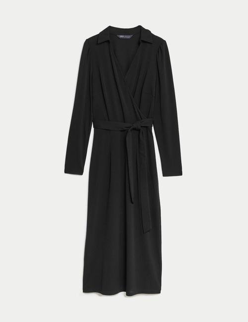 Siyah Uzun Kollu Midi Örme Elbise