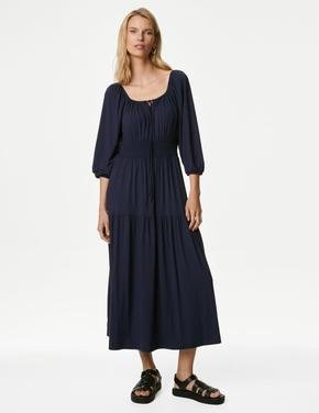 Kadın Lacivert Regular Fit Midi Örme Elbise
