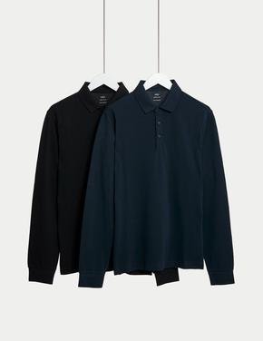Erkek Siyah Saf Pamuklu 2'li Polo Yaka T-Shirt Seti