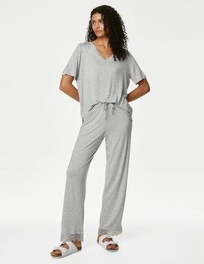 Kadın Gri Body Soft™ Dantel Detaylı Pijama Altı