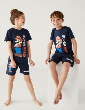 Çocuk Lacivert Saf Pamuklu Super Mario™ Pijama Takımı (4-16 Yaş)