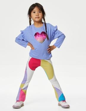 Kız Çocuk Multi Renk Flared Fit Desenli Legging Tayt (2-7 Yaş)