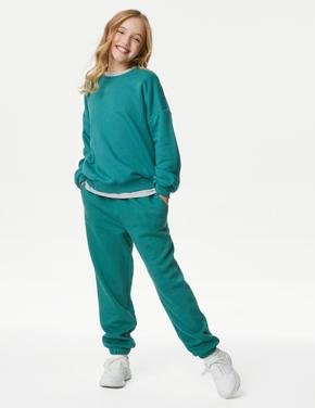 Kız Çocuk Yeşil Regular Fit Yuvarlak Yaka Sweatshirt (6-16 Yaş)