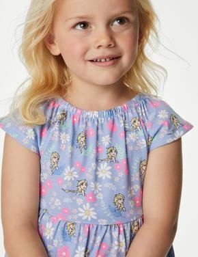 Kız Çocuk Mavi Saf Pamuklu Disney Frozen™ Elbise (2-7 Yaş)