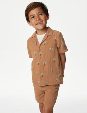 Erkek Çocuk Kahverengi Saf Pamuklu 2'li Gömlek Takımı (2-7 Yaş)