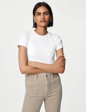 Kadın Beyaz Slim Fit Kısa Kollu T-Shirt