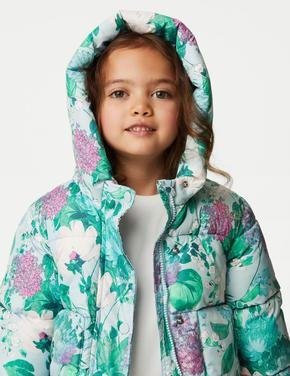 Kız Çocuk Mavi Çiçek Desenli Stormwear™ Puffer Şişme Mont (2-7 Yaş)