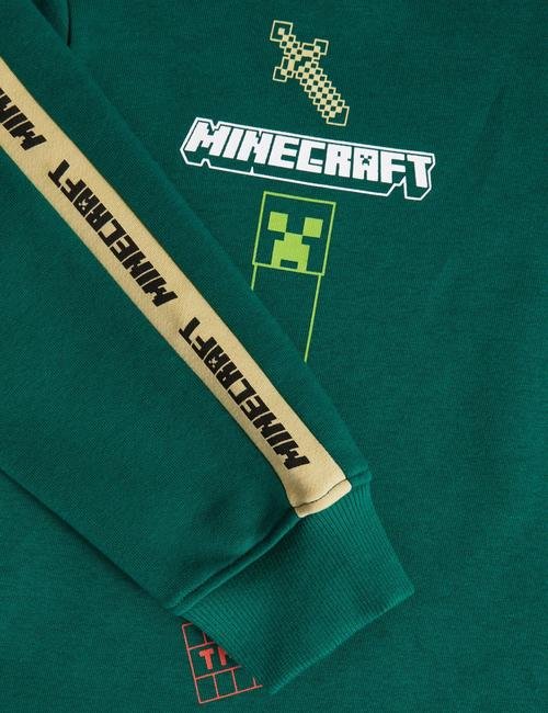 Yeşil Kapüşonlu Minecraft™ Sweatshirt (6-16 Yaş)