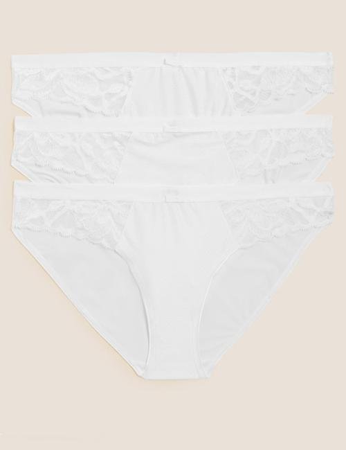 Beyaz 3'lü Dantel Detaylı Bikini Külot Seti