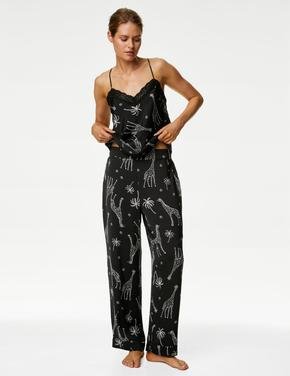 Kadın Siyah Dantel Detaylı Saten Pijama Takımı