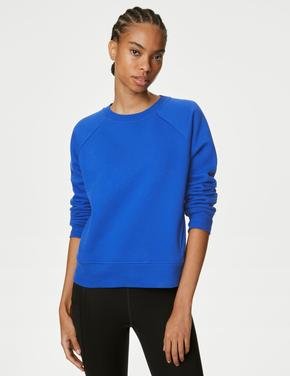 Kadın Mavi Straight Fit Yuvarlak Yaka Sweatshirt