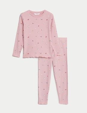 Çocuk Pembe Çiçek Desenli Uzun Kollu Pijama Takımı (1-8 Yaş)