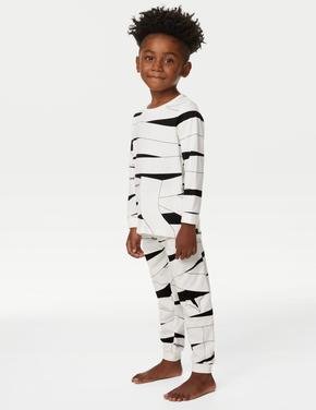 Çocuk Beyaz Saf Pamuklu Uzun Kollu Pijama Takımı (1-8 Yaş)