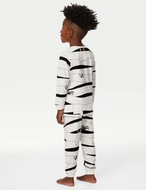 Çocuk Beyaz Saf Pamuklu Uzun Kollu Pijama Takımı (1-8 Yaş)