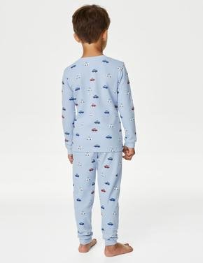 Çocuk Mavi Saf Pamuklu Uzun Kollu Waffle Pijama Takımı (1-8 Yaş)