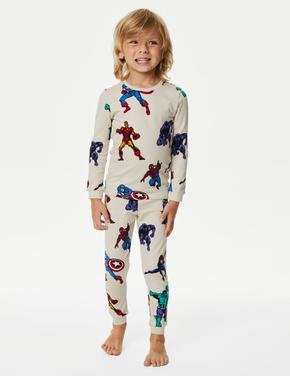 Çocuk Krem Avengers™ Uzun Kollu Pijama Takımı (3-12 Yaş)