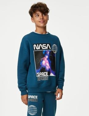 Erkek Çocuk Mavi Yuvarlak Yaka NASA™ Sweatshirt (6-16 Yaş)