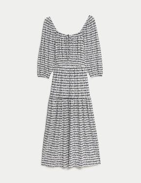 Kadın Lacivert Desenli Midi Örme Elbise