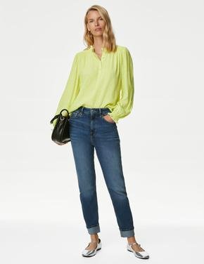 Kadın Yeşil Regular Fit Uzun Kollu Bluz