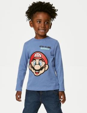 Erkek Çocuk Mavi Saf Pamuklu Super Mario™ T-Shirt (2-7 Yaş)