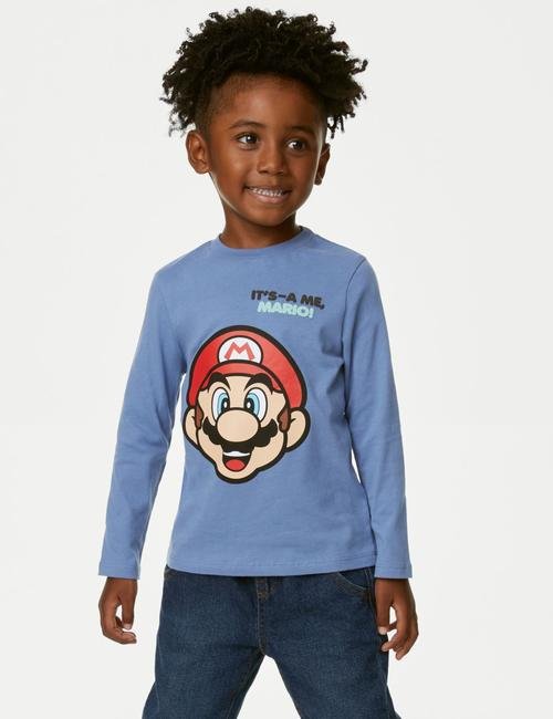 Mavi Saf Pamuklu Super Mario™ T-Shirt (2-7 Yaş)