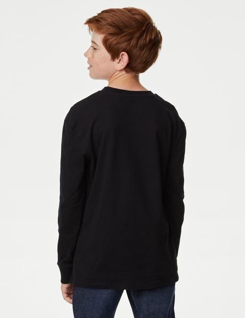 Siyah Mix Saf Pamuklu Uzun Kollu T-Shirt (6-16 Yaş)