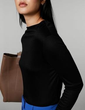 Kadın Siyah Regular Fit Uzun Kollu Örme Bluz