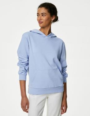 Kadın Mavi Regular Fit Kapüşonlu Sweatshirt