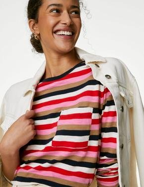 Kadın Multi Renk Saf Pamuklu Uzun Kollu T-Shirt