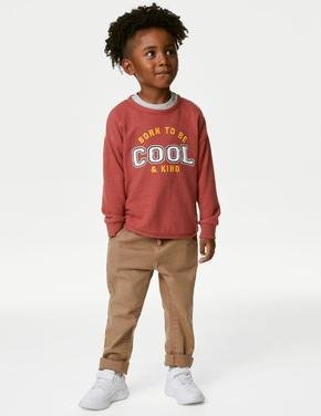 Erkek Çocuk Kırmızı Saf Pamuklu Yuvarlak Yaka Sweatshirt (2-7 Yaş)