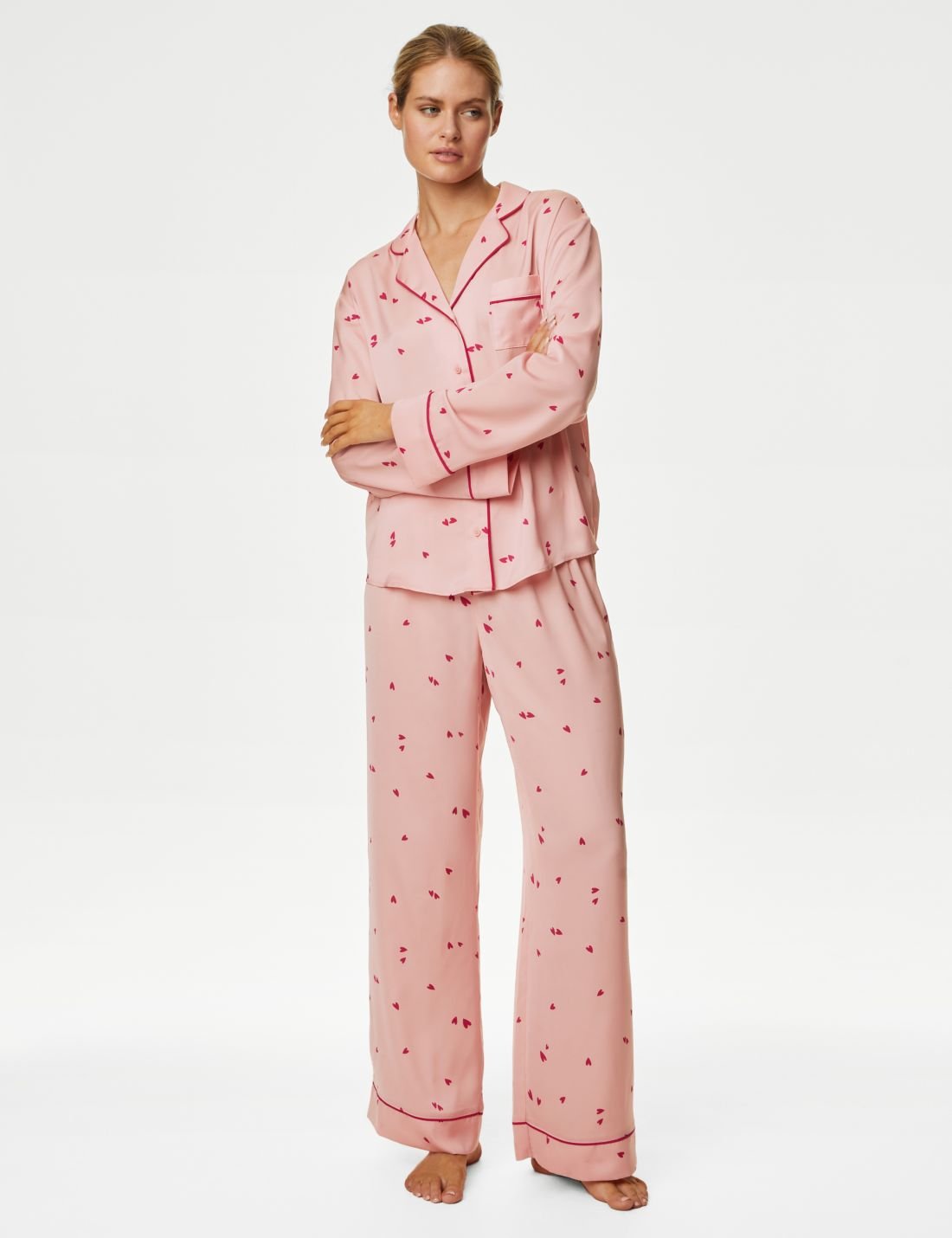 Dream Satin™ Kalp Desenli Uzun Kollu Pijama Takımı