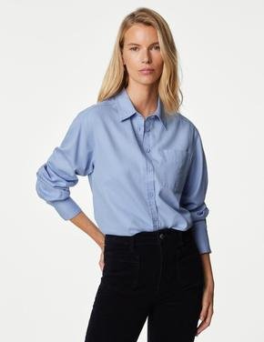 Kadın Mavi Saf Pamuklu Regular Fit Gömlek
