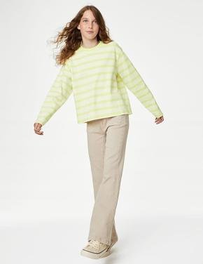 Kız Çocuk Yeşil Saf Pamuklu Uzun Kollu T-Shirt (6-16 Yaş)