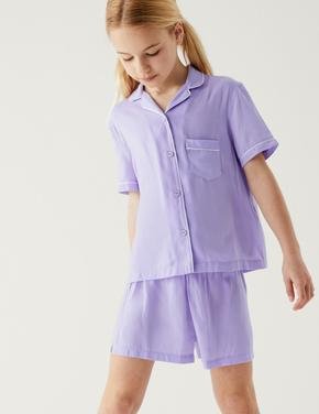 Çocuk Mor Kısa Kollu Saten Pijama Takımı (6-16 Yaş)