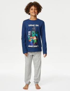 Çocuk Mavi Minecraft™ Uzun Kollu Pijama Takımı (3-16 Yaş)